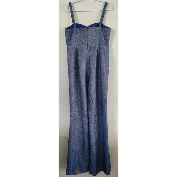 NWOT ASOS Blue Metallic Cupped Flare Jumpsuit Size 10 - Picture 5 of 11